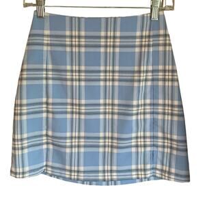 Brandy Melville Light Blue Plaid Mini Skirt - OS (Fits Like XS/S)